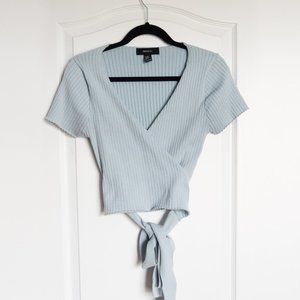 Forever 21+ Ribbed Light Blue Short Sleeve Wrap